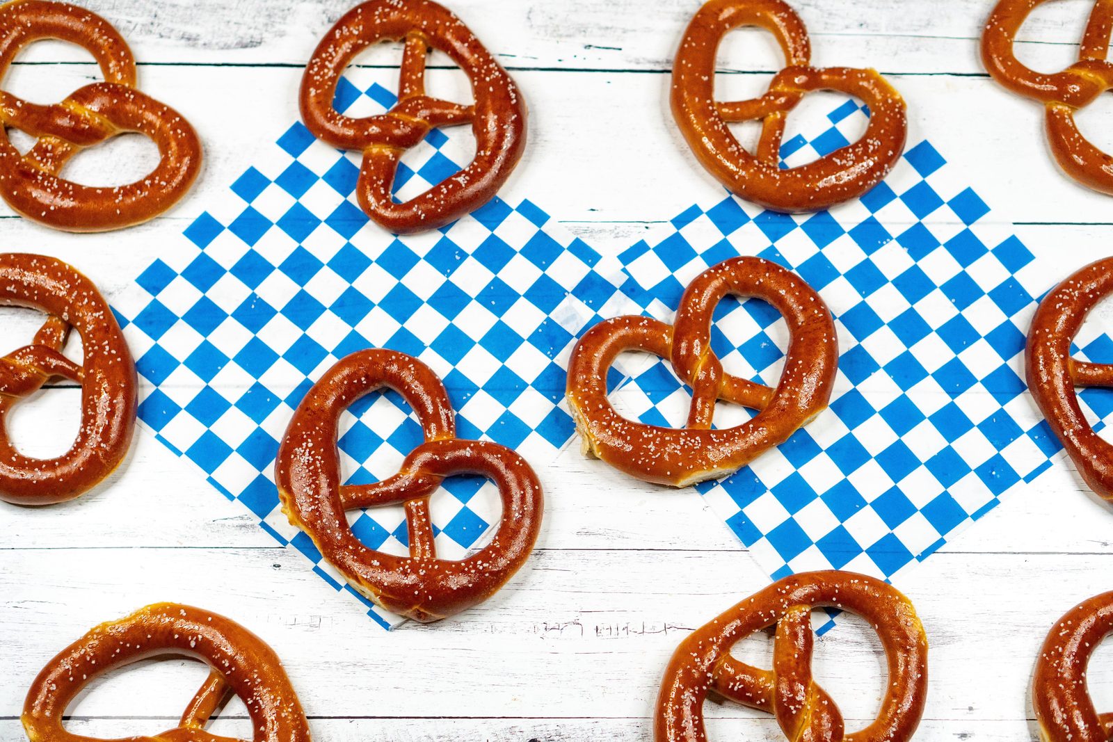 soft pretzels on bavarian check paper