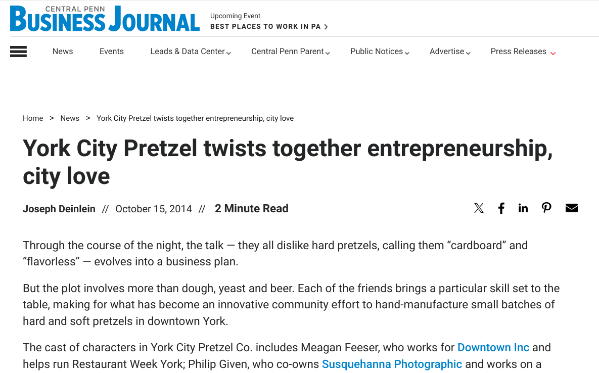 York City Pretzel twists together entrepreneurship, city love