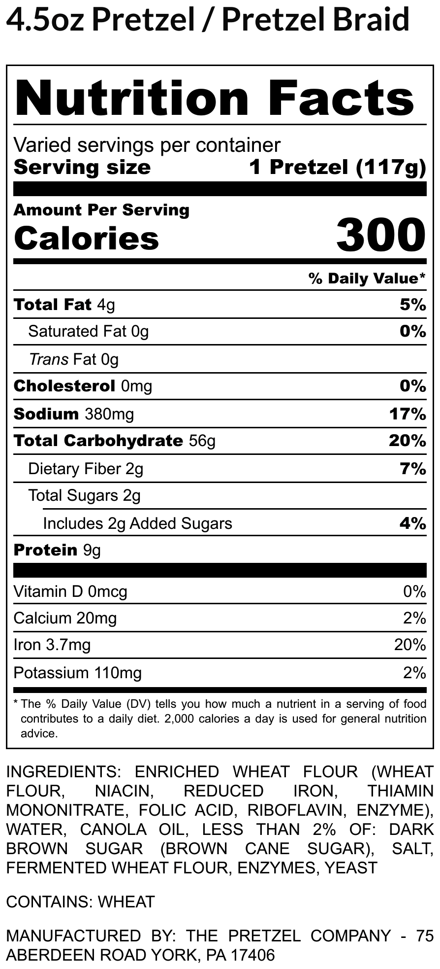 nutrition facts for the pretzel braid