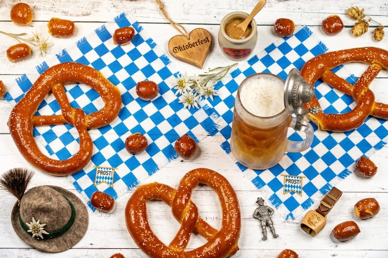 soft pretzels on bavarian check paper